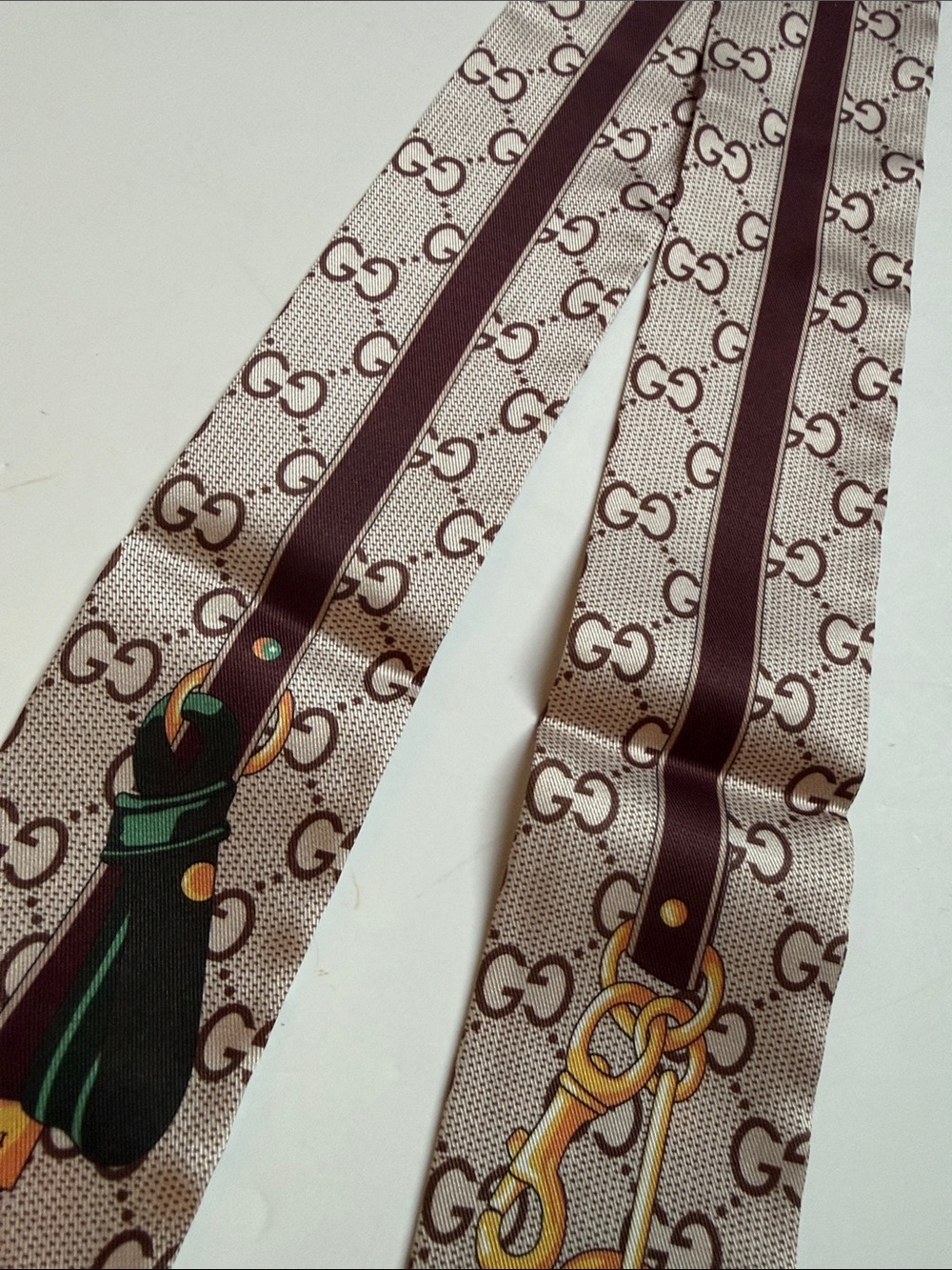 Beige Brown Monogram Twilly with Red/Green Bag Motif - Picture 10 of 14
